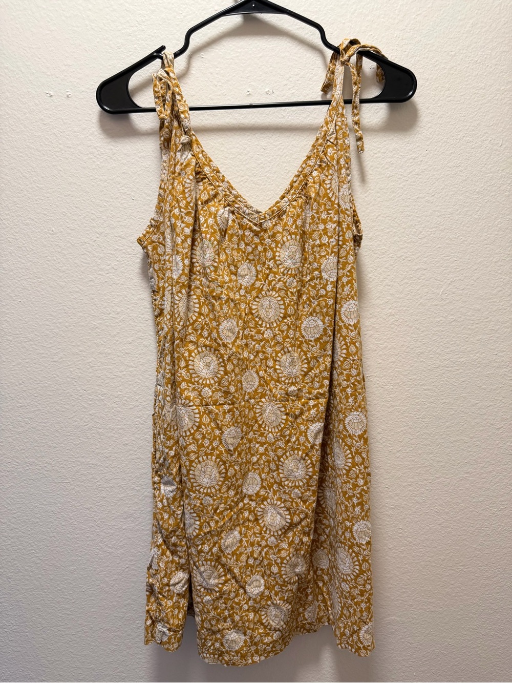 Old Navy Mustard Floral Tie-Shoulder Mini Dress